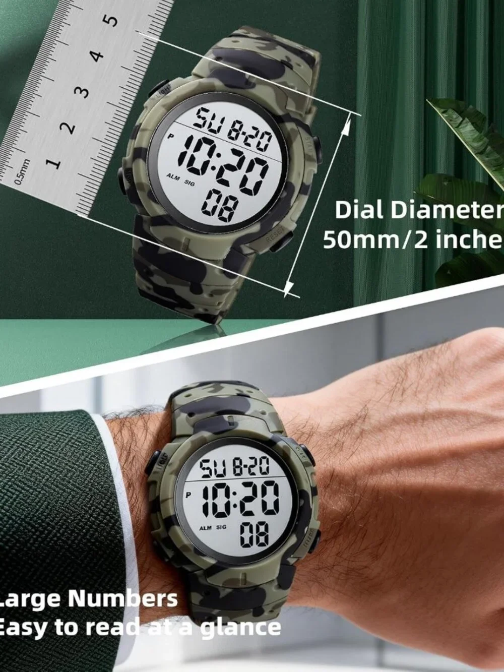 Waterproof Sport Digital Watch for Men, Referee Stopwatch, Fitness Tracker